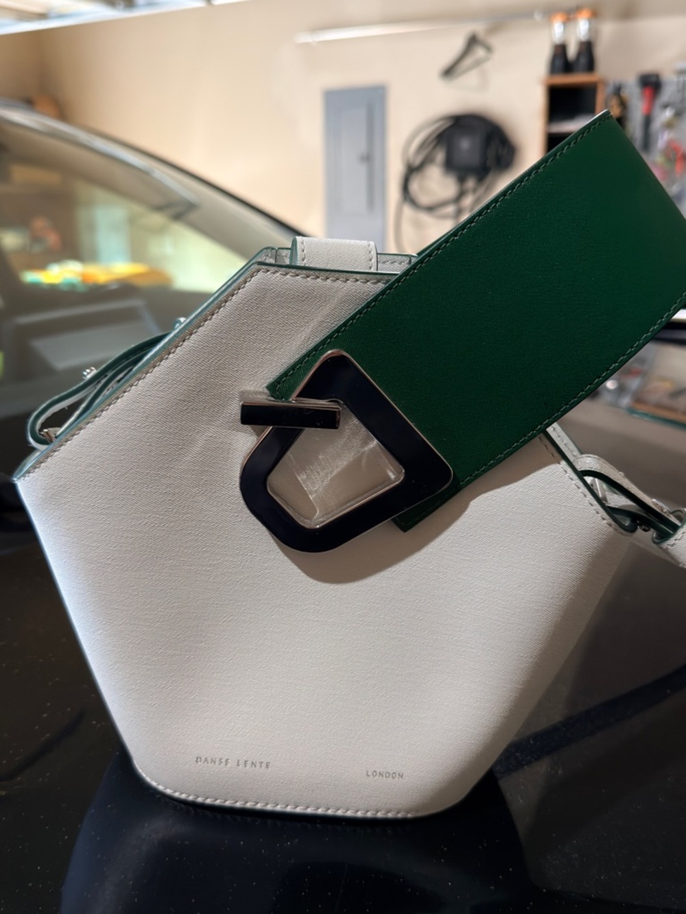 Danse Lente Johnny Leather Mini Handbag white green